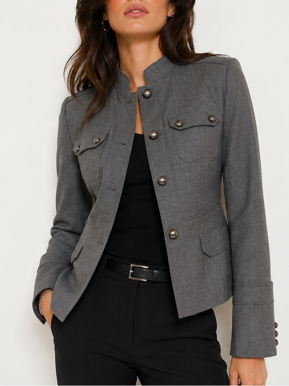 Express Design Studio Gray Military Style Tailored Jacket Blazer Size 4